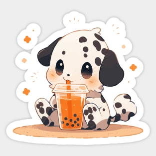 A long-haired dalmatian puppy drinking bubble tea Sticker